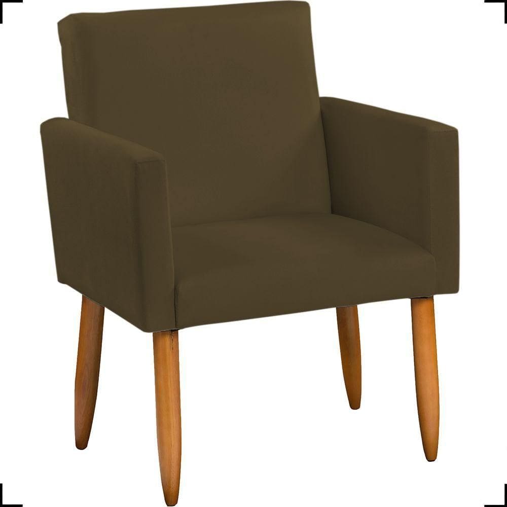 Poltrona Decorativa Para Sala Nina Suede Cores Pé Palito Castanho - Marrom, Suede
