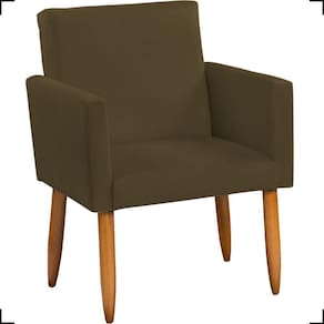 Poltrona Decorativa Para Sala Nina Suede Cores Pé Palito Castanho - Marrom, Suede