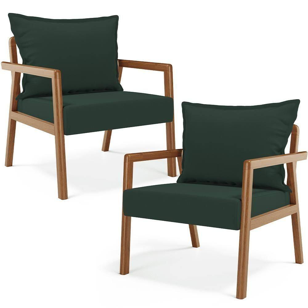 Kit 02 Poltronas Decorativa Para Sala De Estar Alícia B04 Suede Verde Musgo