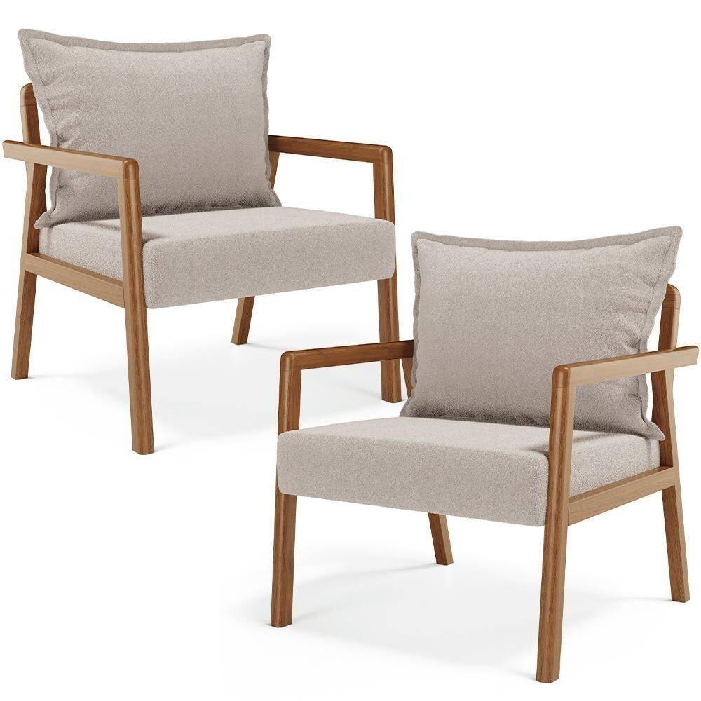 Kit 02 Poltronas Decorativa Para Sala De Estar Alícia B04 Bouclê Creme