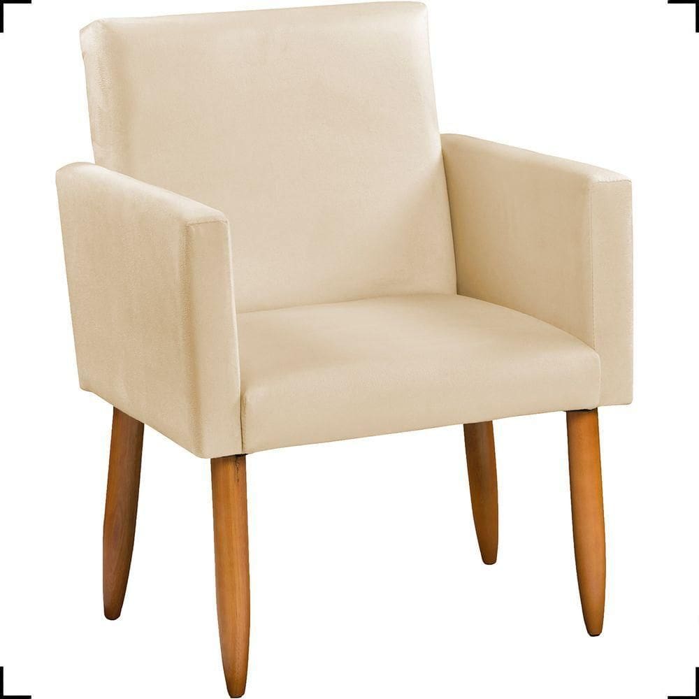 Poltrona Decorativa Para Sala Nina Suede Cores Pé Palito Castanho - Bege, Suede