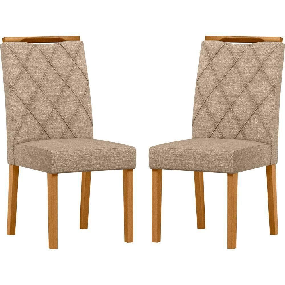 Conjunto Com 2 Cadeiras De Jantar Estofada Sarah Ypê Linho Areia Ln05