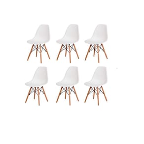 Kit 6 Cadeiras Eiffel Charles Eames Wood Base Madeira Branca
