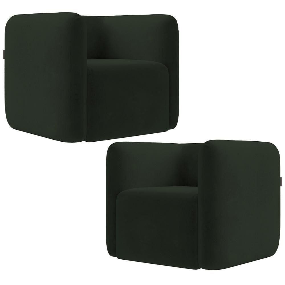 Kit 02 Poltronas Decorativas Para Sala De Estar Fixa Living Peônia K01 Veludo Verde
