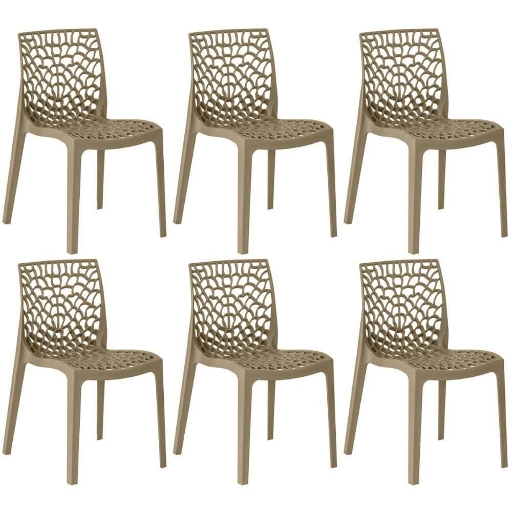 Kit 6 Cadeiras De Jantar Gruvyer Design Em Polipropileno - Nude