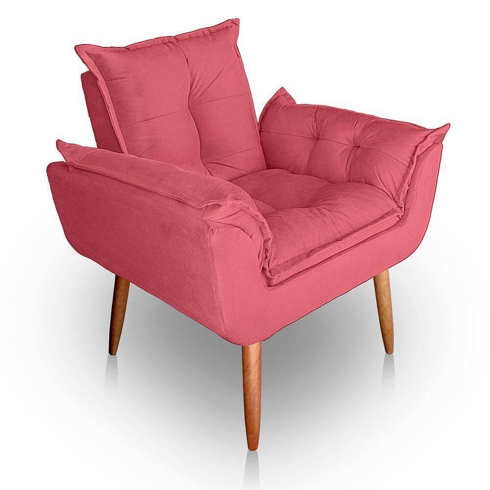 Poltrona Para Sala E Quarto Decorativa Opala Suede Cor Rosa