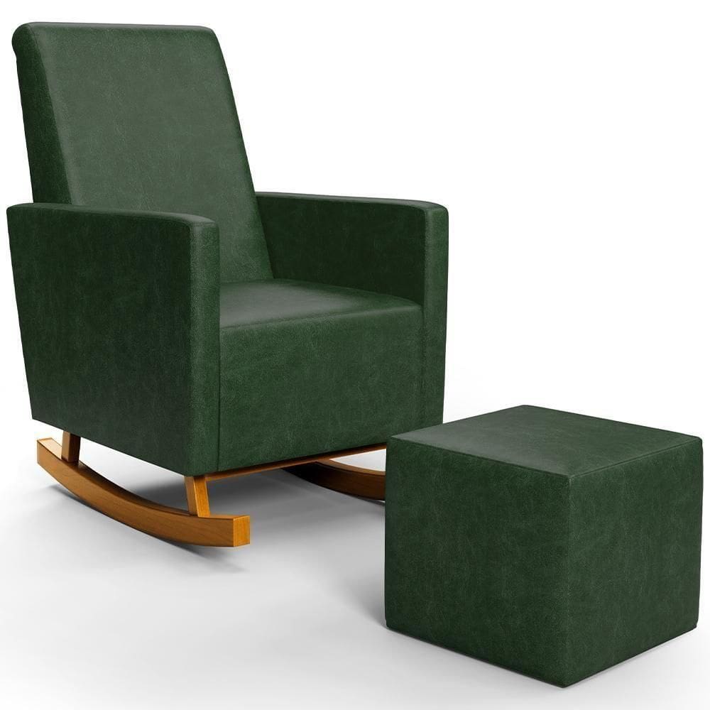 Poltrona De Amamentação Com Balanço E Puff Ravena W01 Couríssimo Verde Musgo - Lyam Decor