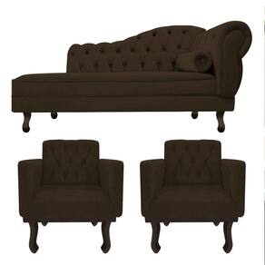 Kit Diva Recamier Diana 120cm Lado Esquerdo E 2 Poltronas Classic Corano Adj Decor Marrom