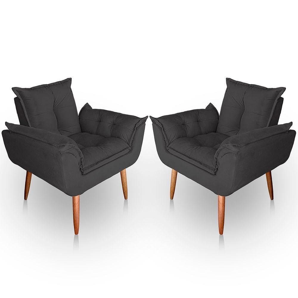 Kit 02 Poltrona Para Sala E Quarto Decorativa Opala Suede Cor Cinza
