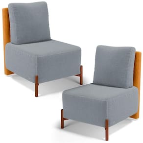 Kit 02 Poltronas Decorativas Sala De Estar Living Hungria L02 Couríssimo Whisky Bouclê Cinza - Lyam