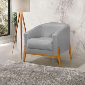Poltrona Living Base Em Madeira Maciça Flórida Linho Cinza - Cinza