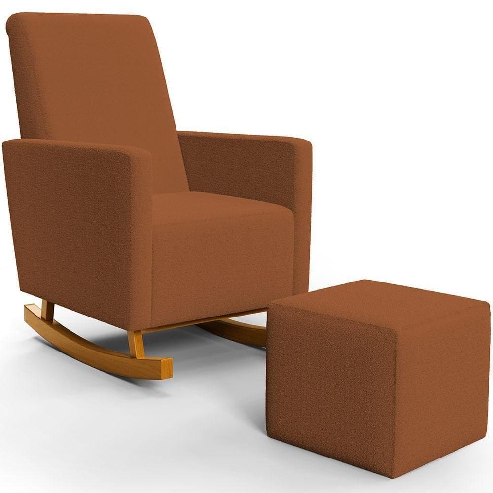 Poltrona De Amamentação Com Balanço E Puff Ravena W01 Bouclê Terracota - Lyam Decor