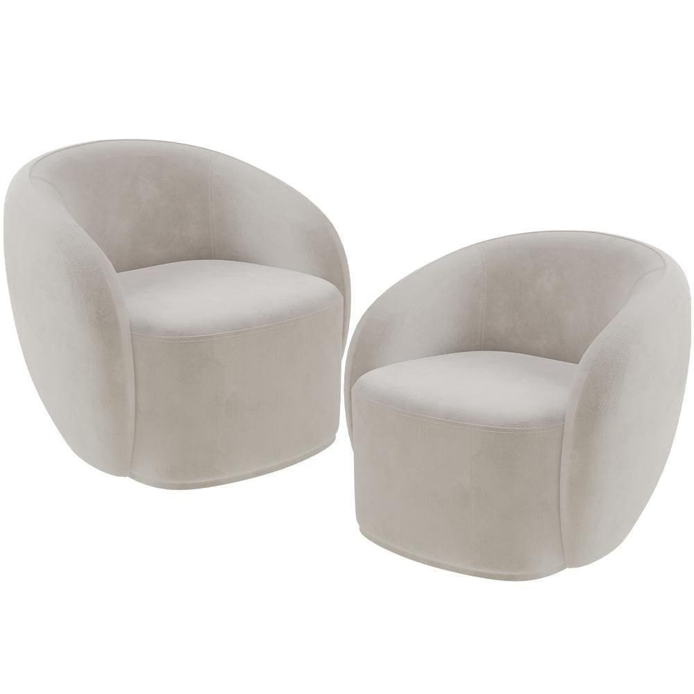 Kit 02 Poltronas Decorativas Para Sala De Estar Living Gliese K01 Veludo Bege