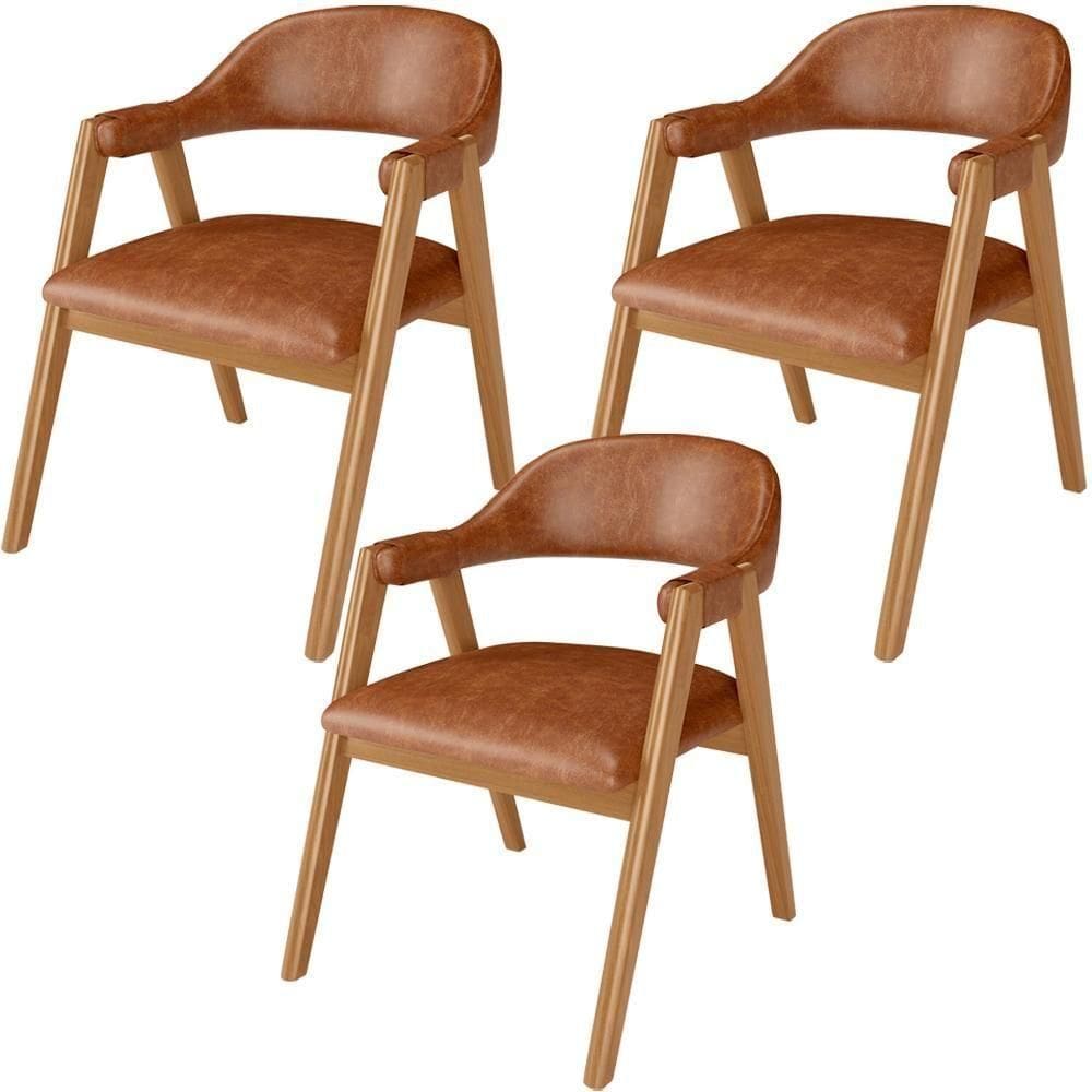 Kit 03 Cadeiras De Jantar E Estar Living Estofada Nadja L02 Couríssimo Camel