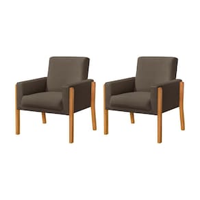 Kit 2 Poltronas Sala De Espera Pés Em Madeira Santorini Veludo Marrom - Marrom