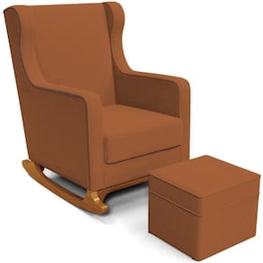 Poltrona De Amamentação Com Balanço E Puff Mavie L02 Bouclê Terracota - Lyam Decor