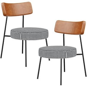 Kit 02 Poltronas Decorativas Para Sala De Estar Fixa Londres L02 Couríssimo Camel Pied Poule - Lyam
