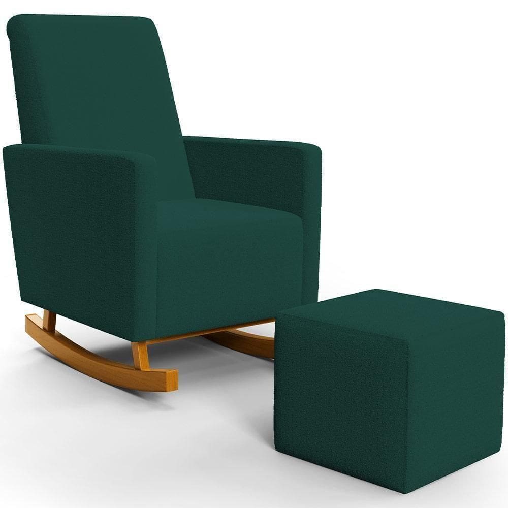 Poltrona De Amamentação Com Balanço E Puff Ravena W01 Bouclê Verde - Lyam Decor