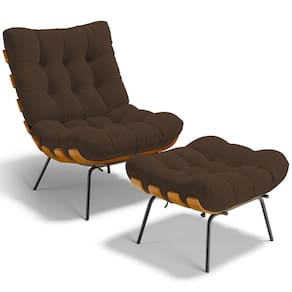 Poltrona Costela L02 Com Puff Sala De Estar Suede Marrom - Lyam Decor