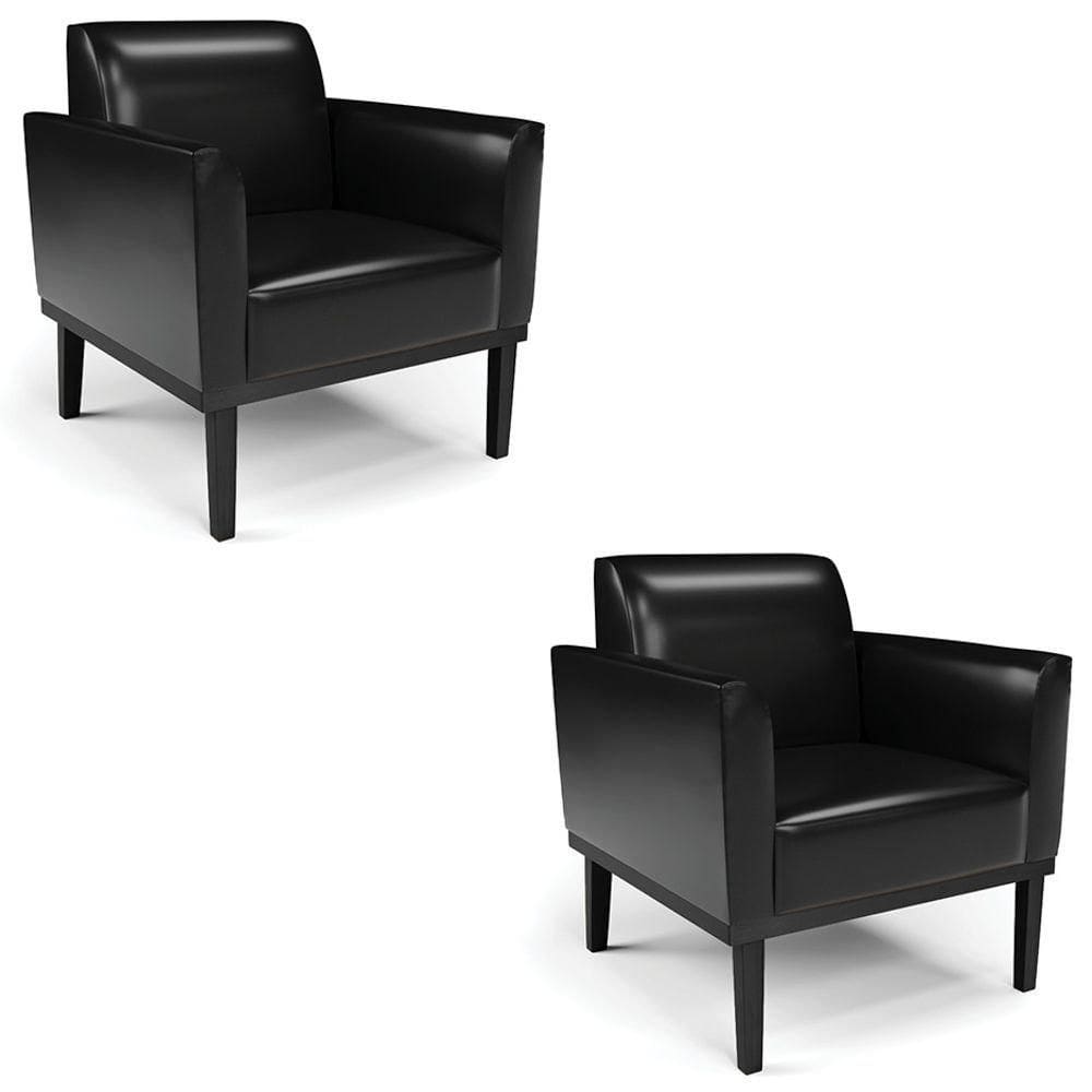Poltrona Base Madeira Preto Kit 2 Maressa Sintético Pu Preto