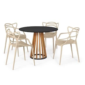 Conjunto Mesa De Jantar Redonda Preta 100cm Talia Amadeirada Com 4 Cadeiras Allegra - Nude