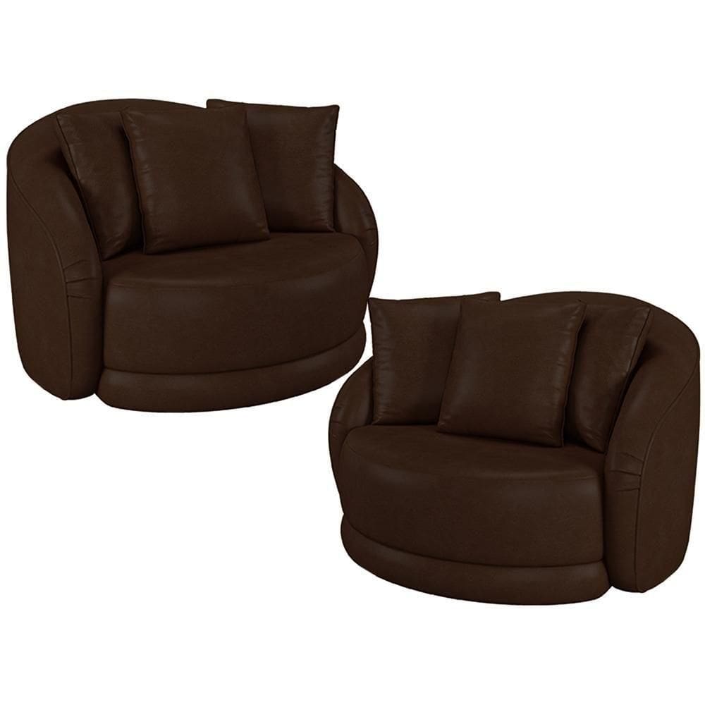 Kit 02 Poltronas Decorativa Para Sala De Estar Base Giratória Witta M03 Corano Marrom