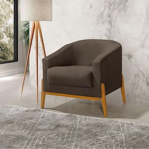 Poltrona Living Base Em Madeira Maciça Flórida Veludo Marrom - Marrom