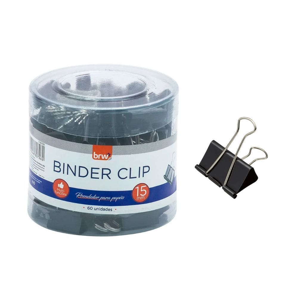Predendor para Papéis Binder Clip 15mm Pote c/ 60 Unidades Multi Funções - BRW