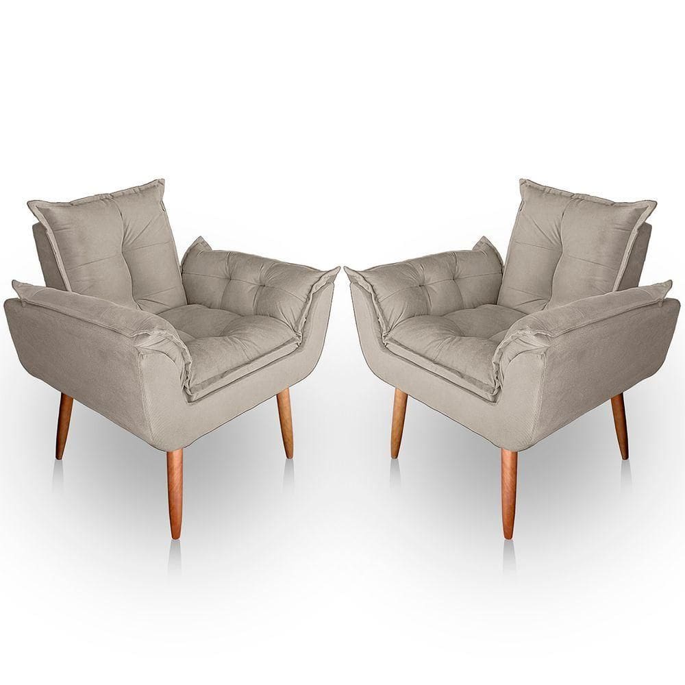Kit 02 Poltrona Para Sala E Quarto Decorativa Opala Suede Cor Bege