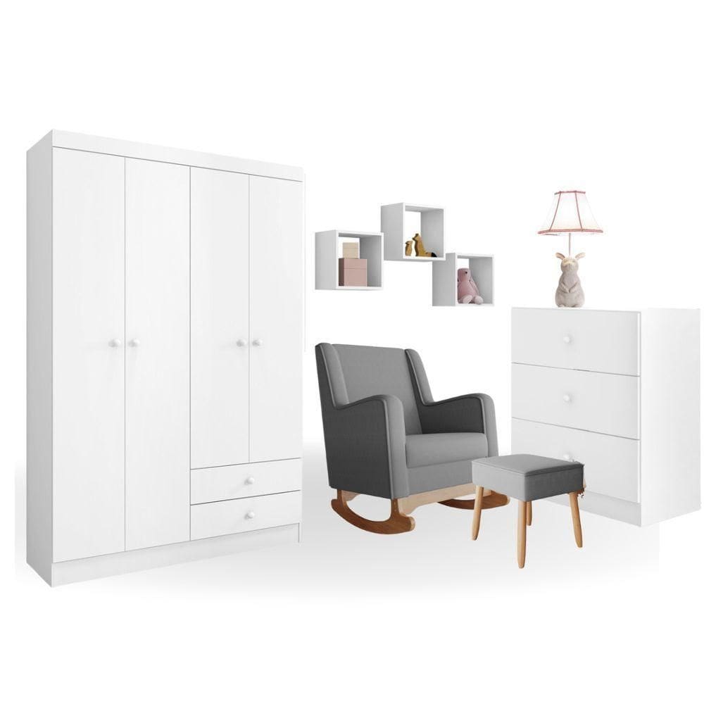 Conjunto Quarto Infantil Louise Branco C-poltrona De Amamentação áquilah