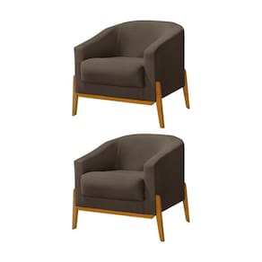 Kit 2 Poltronas Living Base Em Madeira Maciça Flórida Veludo Marrom - Marrom