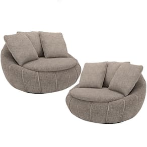 Kit 02 Poltronas Giratórias Para Sala De Estar Kira M03 Bouclê Bege Escuro - Lyam Decor