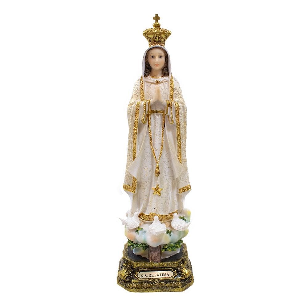 Imagem Resina Nossa Senhora Fátima Branca E Dourado 31cm