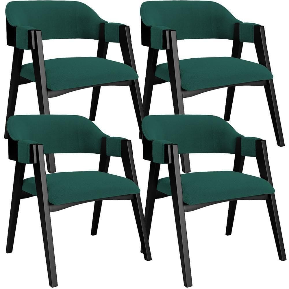 Kit 4 Cadeiras Sala De Jantar Estar Living Estofada Suran L02 Preto Bouclê Verde - Lyam Decor