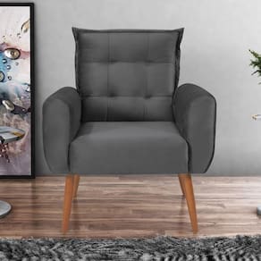 Poltrona Decorativa Para Sala Arcos Veludo Cinza