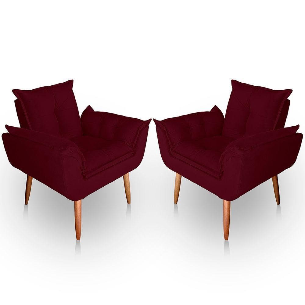 Kit 02 Poltrona Para Sala E Quarto Decorativa Opala Suede Cor Bordô