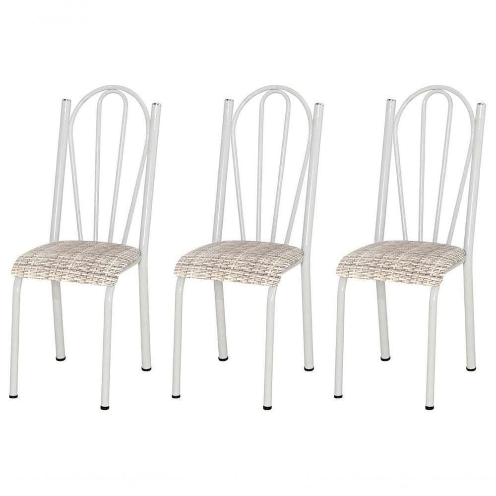 Kit 03 Cadeiras Tubular Branca 021 Assento Rattan Rattan