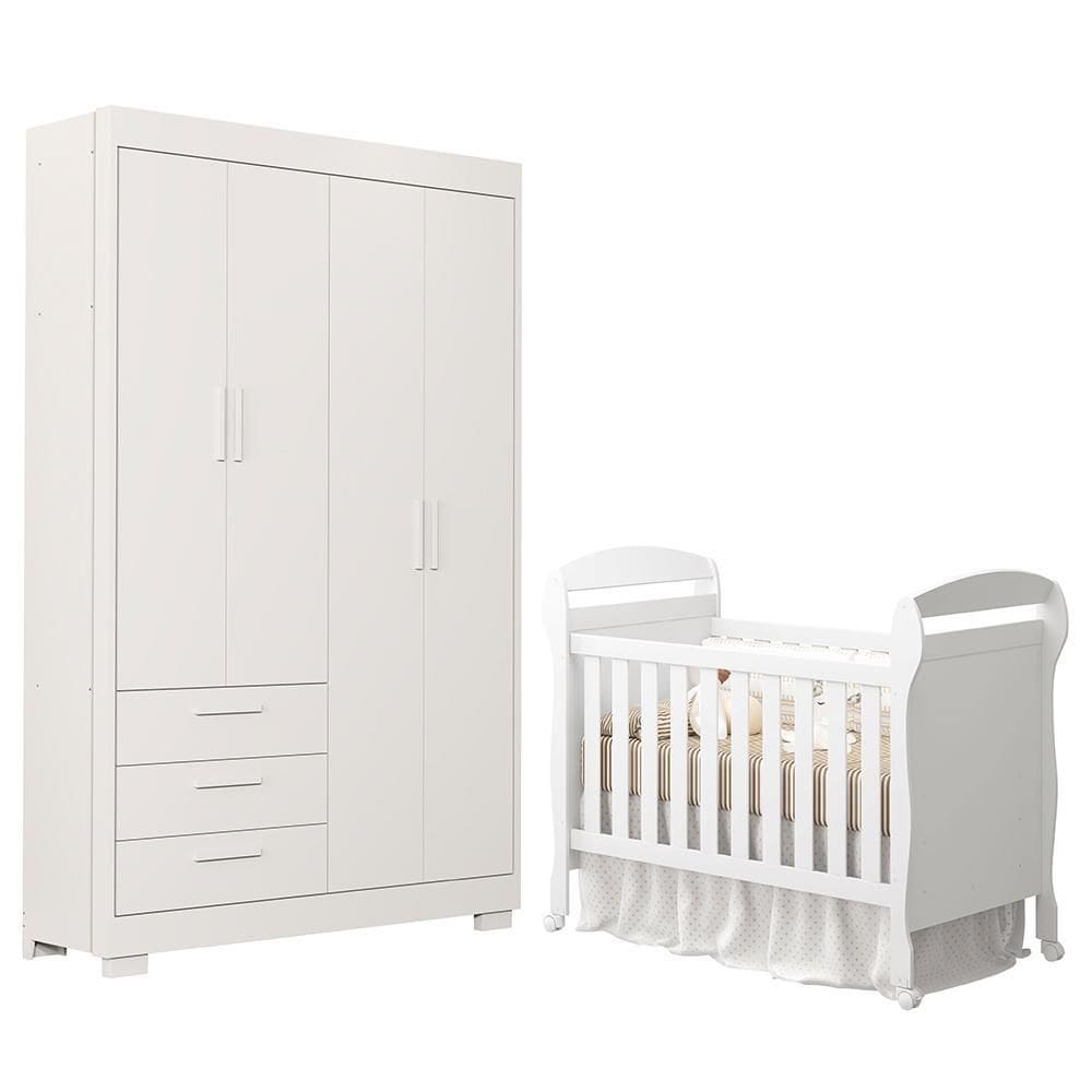 Jogo de Quarto Infantil Guarda Roupa Zaki e Berço Mini Cama Danny - Reller Móveis