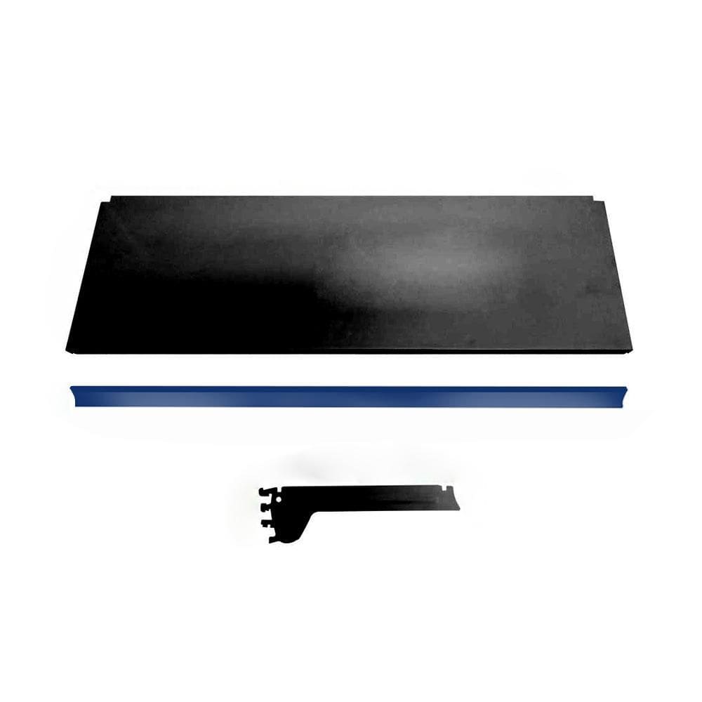 Kit 3 Bandejas Prateleiras 30x91 Gôndolas New Plus Preto Porta Etiqueta Azul sa Gôndolas