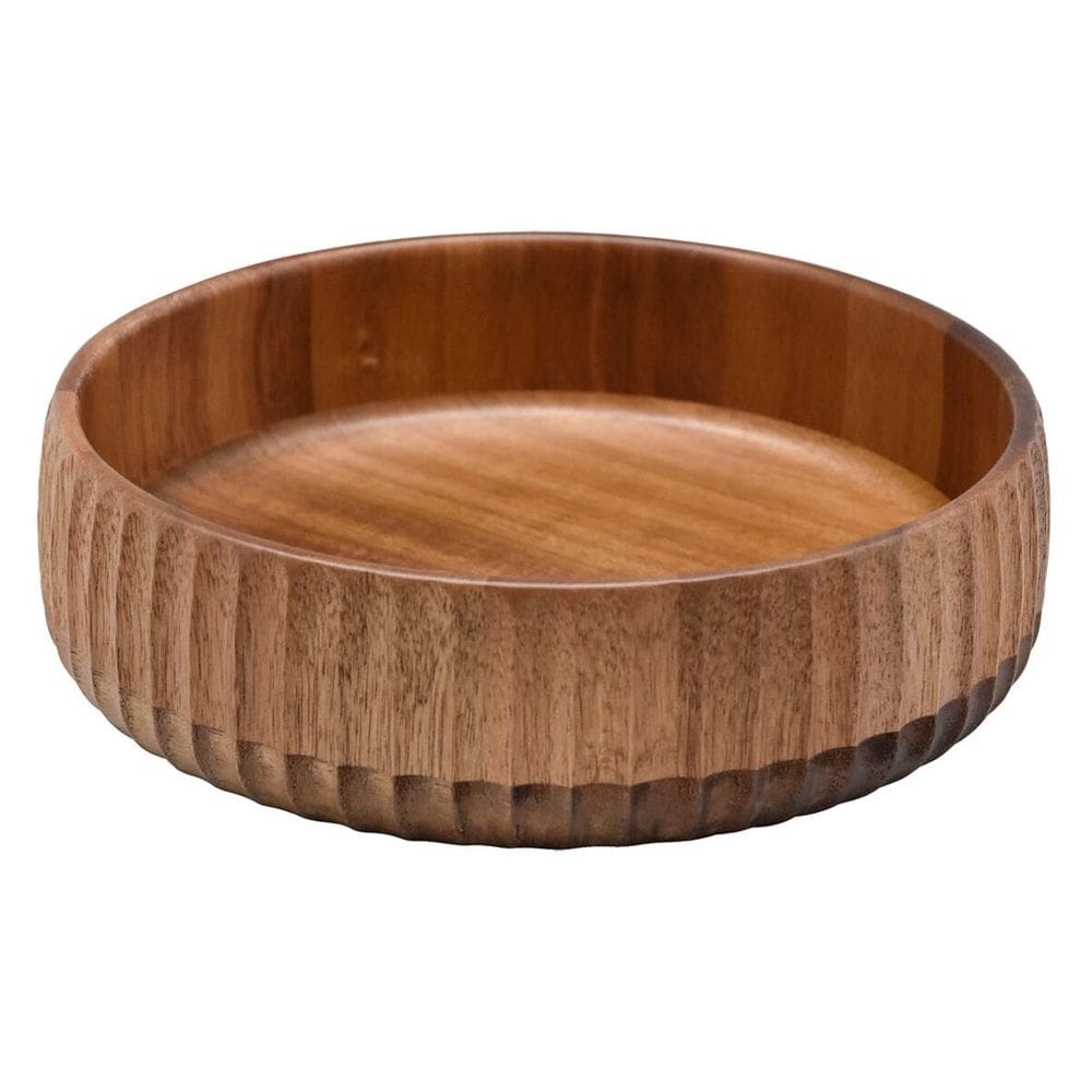 bowl tigela saladeira grande 22cm de madeira acácia canelado - Oikos