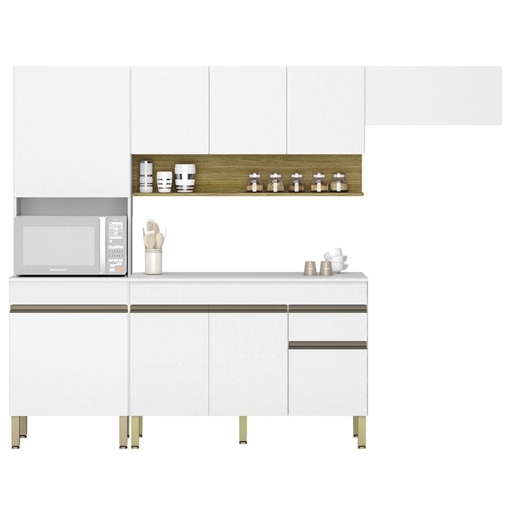 Armário de Cozinha 4 peças Balcão com Tampo 120cm Lina07 Z06 Supremo/Freijó - Mpozenato