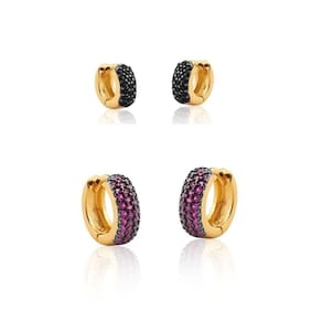 Conjunto Brinco Argolas Zirconias Semijoias