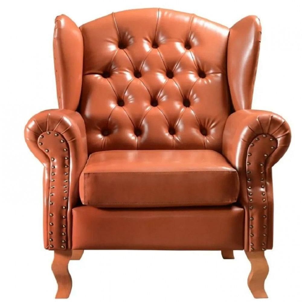 Poltrona Imperador Com Puff Chesterfiel Dom Pedro Courissimo Caramelo