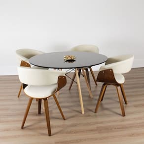 Conjunto Sala de Jantar Mesa Redonda 120cm Eiffel Tampo com 4 Cadeiras Betina Giratória Creme