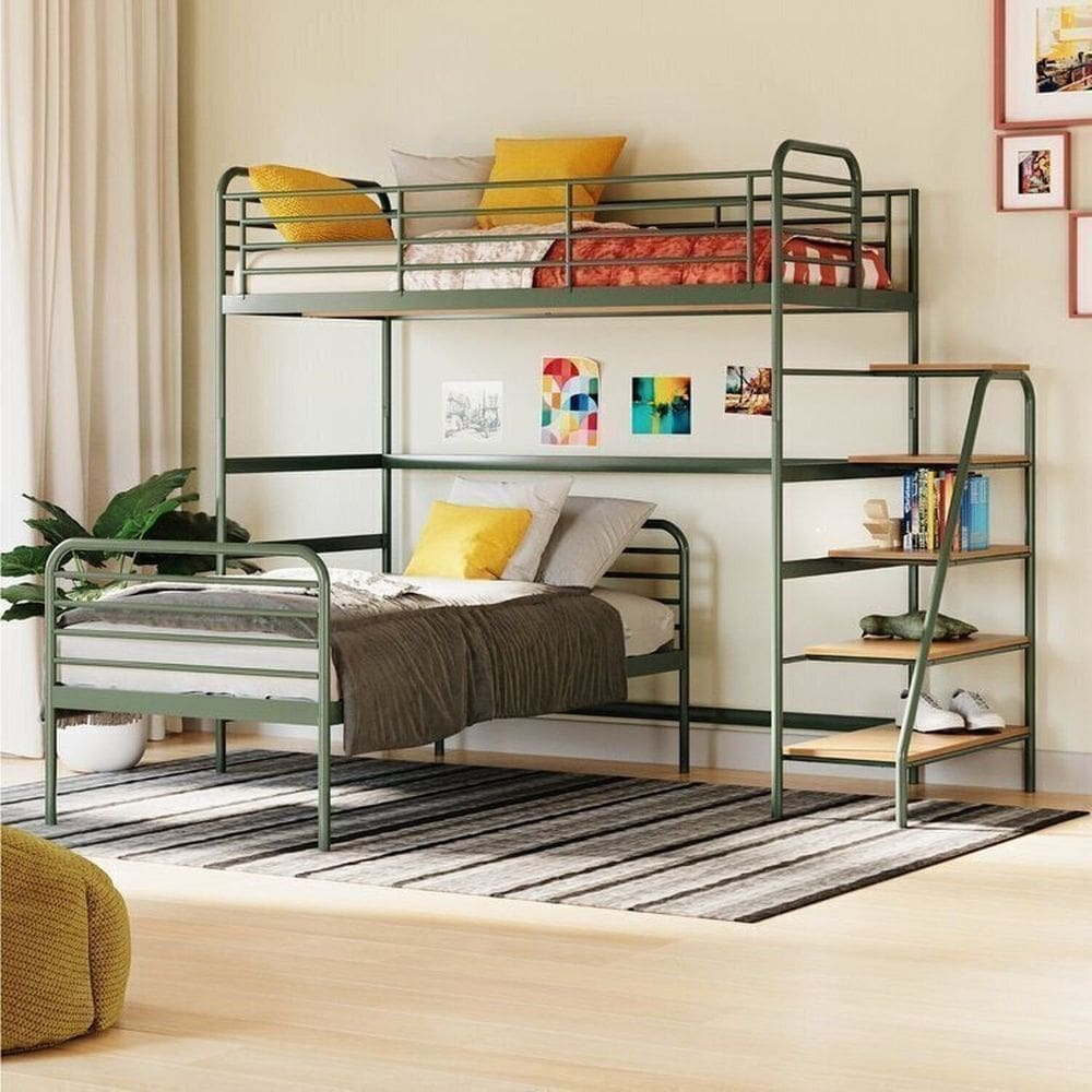 Conjunto Cama Alta com Cama Solteiro Infantil / Juvenil Teko Casatema Verde / Álamo