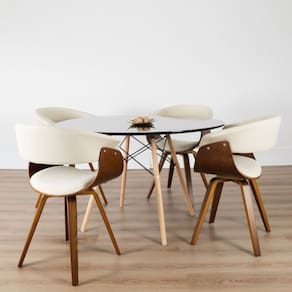 Conjunto Sala de Jantar Mesa Redonda 120cm Eiffel Tampo Mdf com 4 Cadeiras Betina Linho Creme