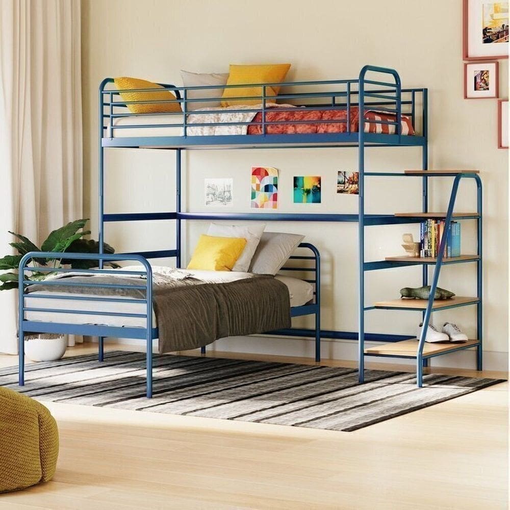 Conjunto Cama Alta com Cama Solteiro Infantil / Juvenil Teko Casatema Azul / Álamo