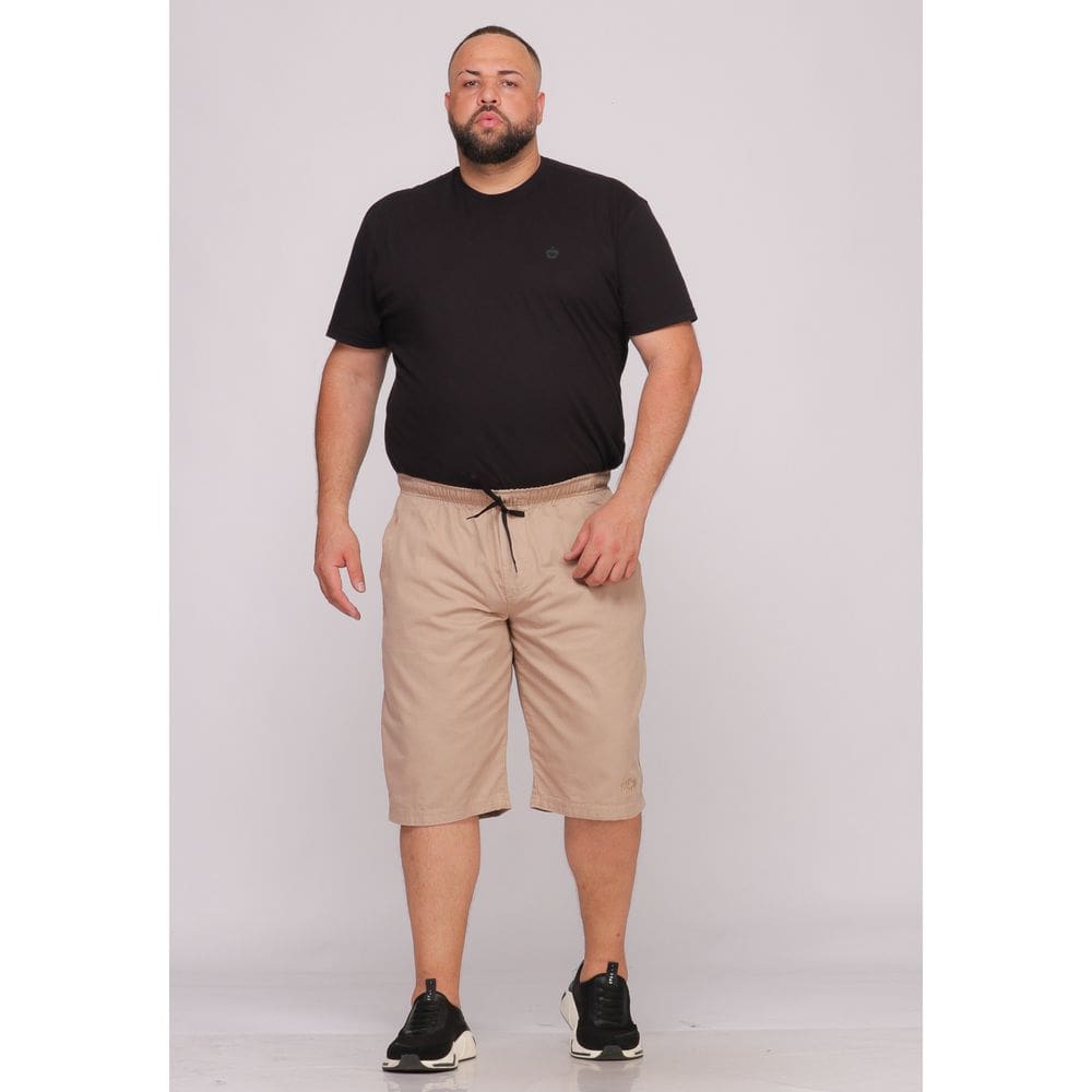 Bermuda Masculina Plus Size Sarja Bege Macaw 7511 Elástico