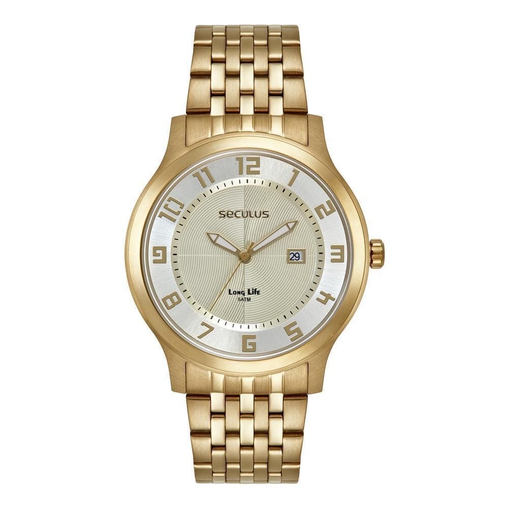 Relógio Seculus Masculino Ref: 44265Gpsvda1 Social Dourado