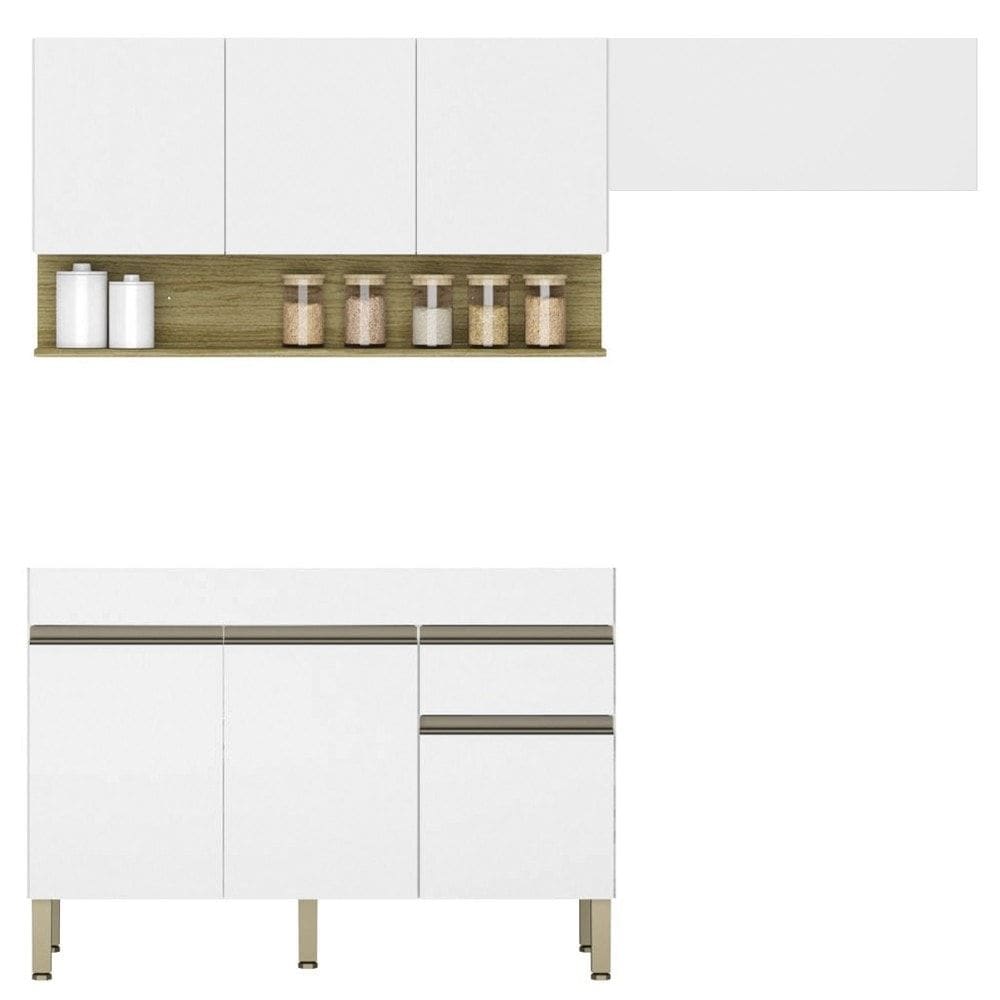 Armário de Cozinha 3 Peças Balcão sem Tampo 150cm Lina12 Z06 Supremo/Freijó - Mpozenato
